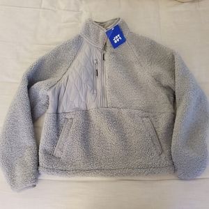 New JoyLab Gray Half Zip Pullover Sherpa Fleece Jacket Small